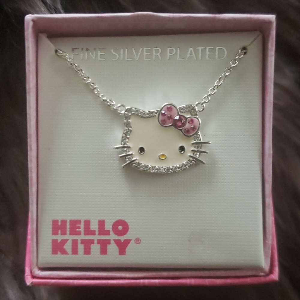 NIB Hello Kitty Silver Plated Crystal Necklace - Picture 2 of 7